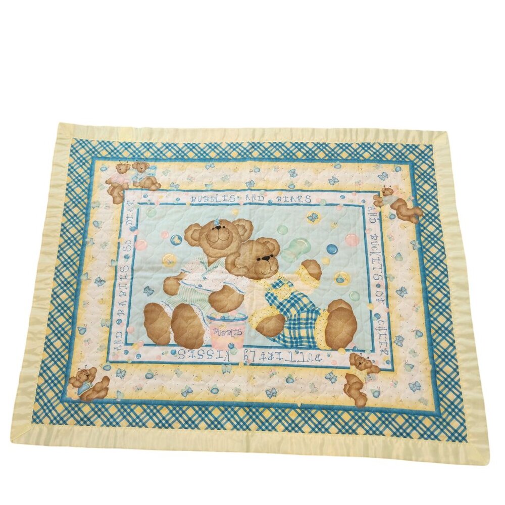 Vintage 80s Daisy Kingdom Quilted Baby Blanket: Butterfly Bears Nursery Quilt (4